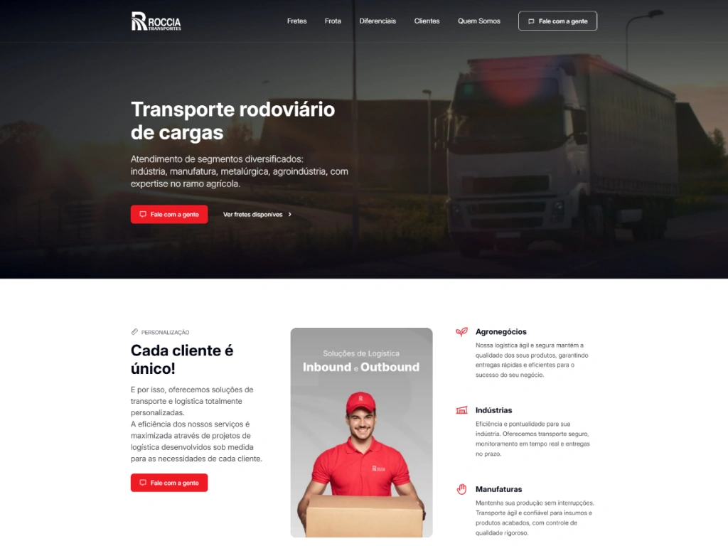 Case do site da ML Roccia Transportes - G-Studio Design & Technology